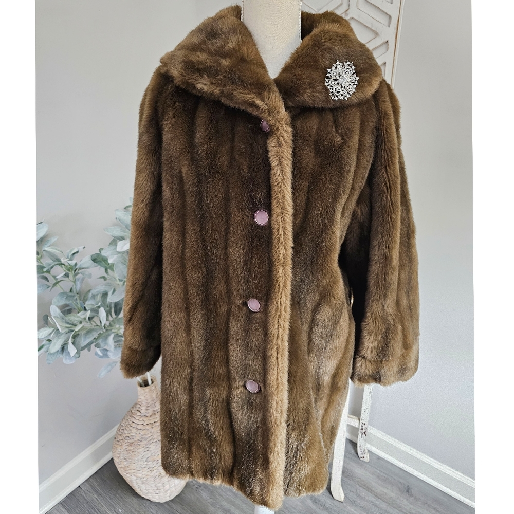 Vintage 70's Tissavel France Faux Fur Dark Brown Union Made Car Jack Coat